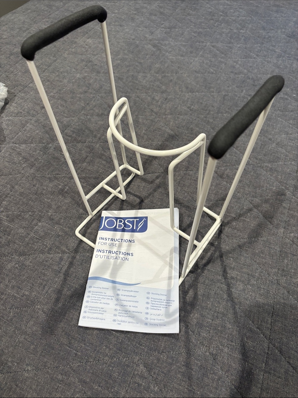 Jobst White Stocking Donner / Sock Aid with Black Foam Handles